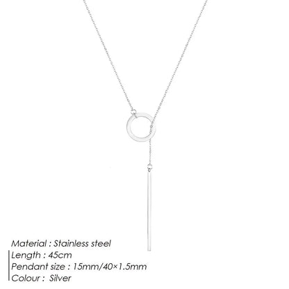 Minimalist Round Stick Pendant Necklace for Women Pearl Clavicle Necklace Leaves Long Chain Fashion Jewelry Statement Girl Gift