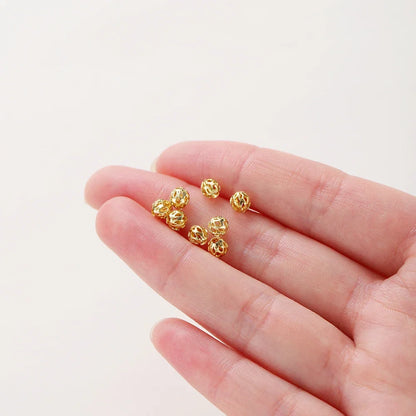 20pcs/bag 4mm 5mm 6mm 18K Gold Plated Hollow Round Spacer Bead Brass Charm Bracelet Beading For DIY Jewelry Making Accessories