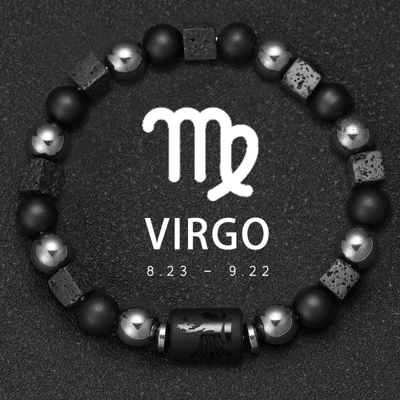12 Zodiac Bracelets Natural Stone Cancer Virgo Leo Libra Bracelet Couples Friendship Gifts Bracelets Jewelry pulsera hombre