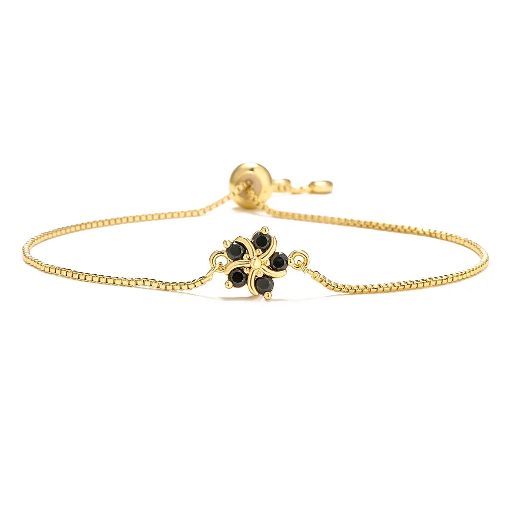 NEWBUY Fashion Gold Color Colourful CZ Zircon Flower Charm Bracelets For Women Party Jewelry Accessories