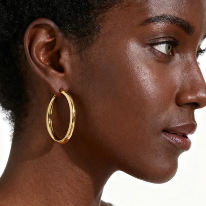 30/40/50mm Circle Hoop Earrings for Women, Classic Stainless Steel 18k Gold Plated Minimalist Jewelry Hypoallergenic