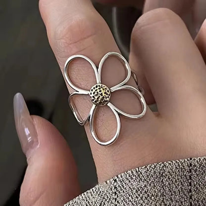 PANJBJ 925 Sterling Silver Pearl Irregular Ring | Women Shell Overlapping Hollow Sweet Design Jewelry