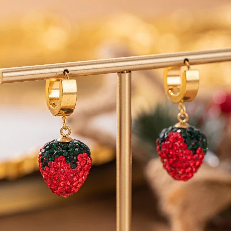 1pair Adjustable Zircon Ear Buckles Stainless Steel Strawberry Style Fashionable Wedding Ceremony Birthday Daily Jewelry