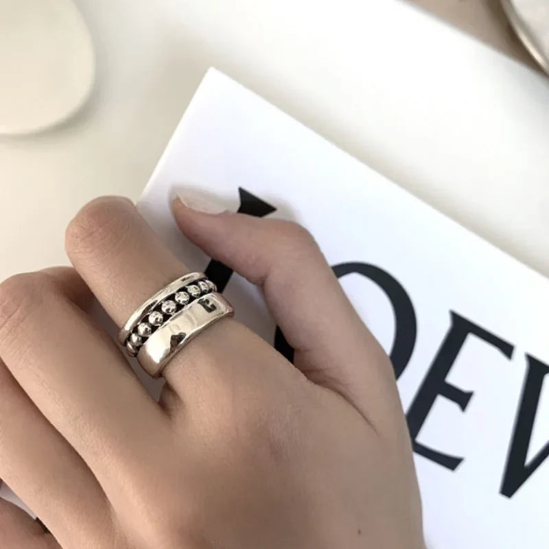 VENTFILLE 925 Sterling Silver Geometric Multilayer Round Bead Ring | Fashion Punk Temperament Jewelry