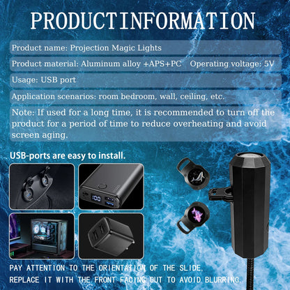 Ocean USB Projector Night Light | 8 Replaceable Lamp Sheets for Ambient Home Ceiling Lighting