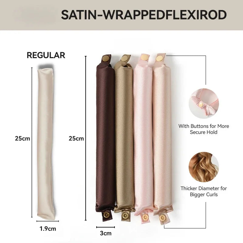 Satin Heatless Hair Curlers | Overnight Flexi Rods for Soft, No-Heat Curls