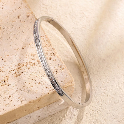 Yupsk 5Pcs/set Silver Color Stainless Steel Bracelet Shiny Zircon Inlaid Stackable Bangles Female Jewelry Gift