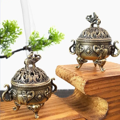 Elephant Lotus Incense Burner | Metal Incense Holder for Yoga Meditation
