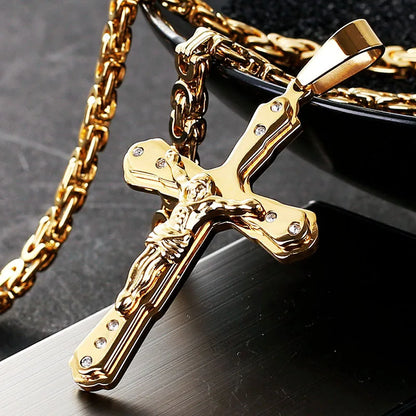 mens gold Jesus Christ Holy chain necklace