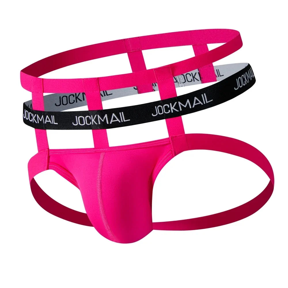 Ice Silk Jockstrap Men Underwear Sexy Harness Thong G String Leg Ring Bondage Lingerie Hombre Strap Panties T-back