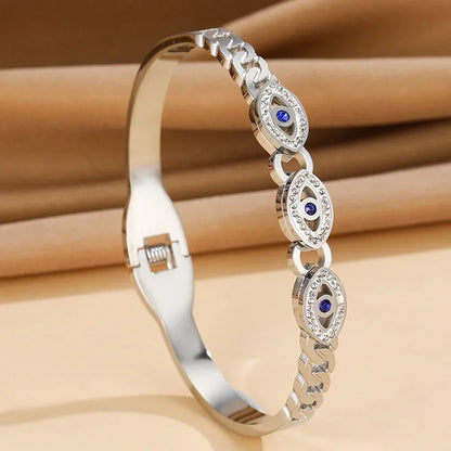 Fashion Stainless Steel Bracelet For Women Men Evil Eye Cuff Bangles Gold Plated Spring Buckle Lucky Amulet Jewelry Accessories