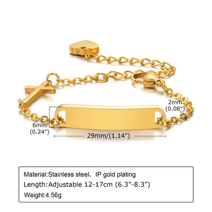 Custom Personalized Name ID Bracelet Gilrs Boy Gifts, Stainless Steel Curb Chain Link Crown Bracelet Not Allergic