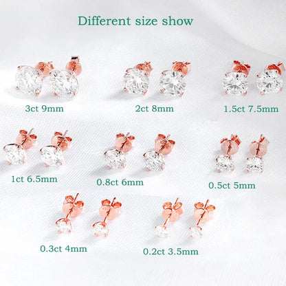 Smyoue 0.2-3CT Rose Gold Color Moissanite Stud Earrings for Women Sparkling Classic Wedding Lab Diamond Earring Pure 925 Silver