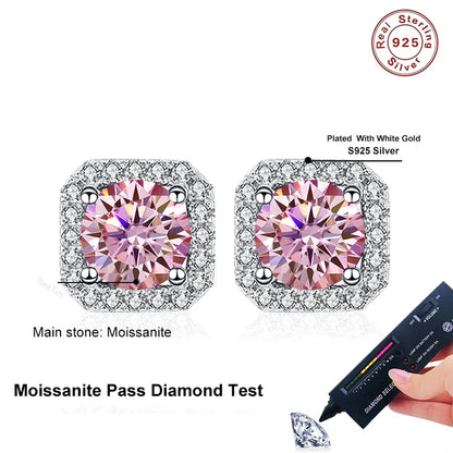 NeeTim 0.5ct 1ct Pink Moissanite Studs Earrings for Women 925 Sterling Silver Black Blue Grey Sparkling Lab Diamond Stud Earring