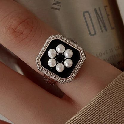 PANJBJ 925 Sterling Silver Pearl Irregular Ring | Women Shell Overlapping Hollow Sweet Design Jewelry