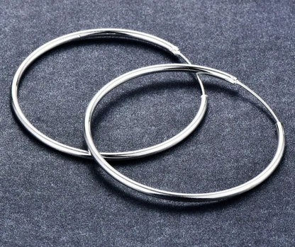 Women 100% 925 sterling silver Hoop Earring Round Circle Loop Gifts Box Packing Simple Silver Hoop Earrings Piercing