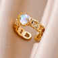 Stainless Steel Rings For Women Gold Color Fashion Heart Zircon Opening Ring Female Finger Wedding Party Jewelry Gift