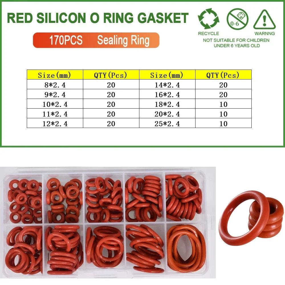Food Grade Silicone O-Ring Sealing Gasket Set | Red VMQ Rubber Washers for Cookers