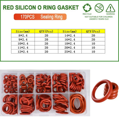 Food Grade Silicone O-Ring Sealing Gasket Set | Red VMQ Rubber Washers for Cookers
