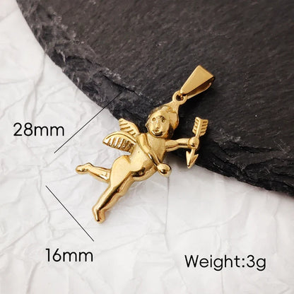 Vintage Stainless Steel Cupid Charm Pendant Necklace Waterproof 18K Gold Plated Necklace Unisex Jewelry Gift