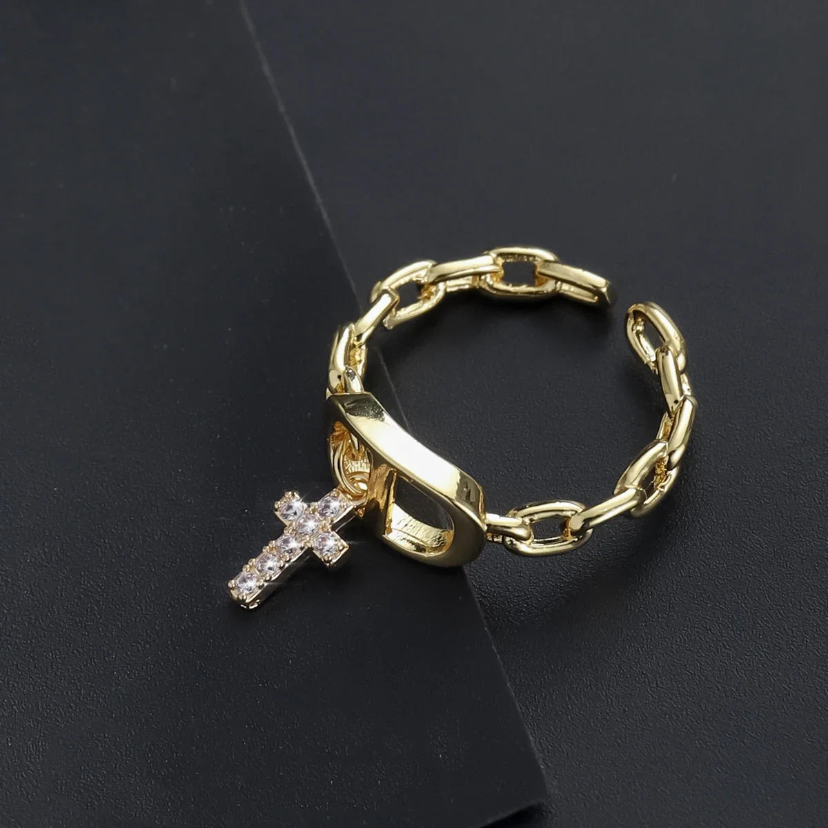 Cross Diamond Letter Ring Niche Design Pendant Trendy Daily Versatile Women's Ring New Open Adjustable Ring