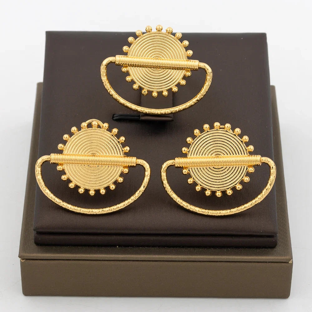 Dubai Gold Color Earrings Copper Adjustable Big Rings For Women Irregular Earrings Exquisite Bridal Jewelry Party Daily Wear