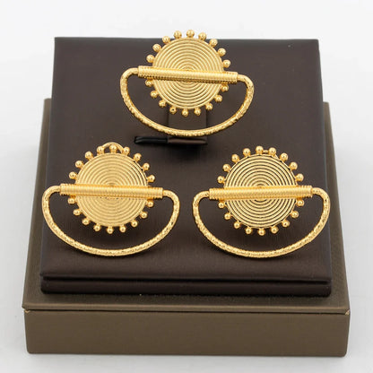 New Design Earrings Jewelry Set for Women Fashion 18k Gold Plated Copper Resizable Ring and Earrings for Dubai Retro Jewelry