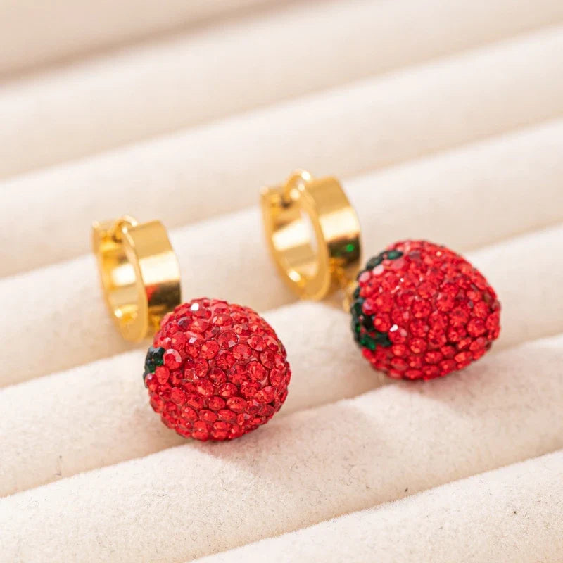 1pair Adjustable Zircon Ear Buckles Stainless Steel Strawberry Style Fashionable Wedding Ceremony Birthday Daily Jewelry