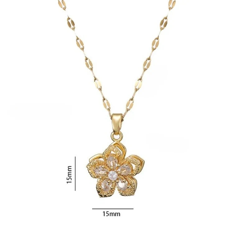 1pc Stainless Steel 5-Petal Flower Necklace With Rotating Pendant For Women Valentines Mom Mother Mother's Day Gift