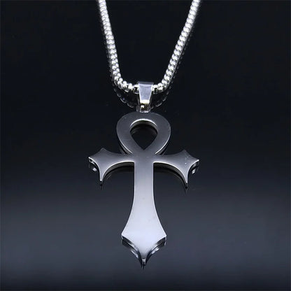 Stainless Steel Ankh Cross Pendant Necklace | Gothic Symbol of Life Jewelry
