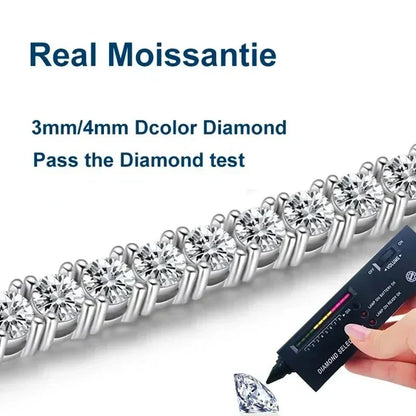 NeeTim 3mm 4mm Moissanite Tennis Bracelets 925 Sterling Silver Full Diamond with Gold Plated Bracelet Fine Jewelry for Women Men