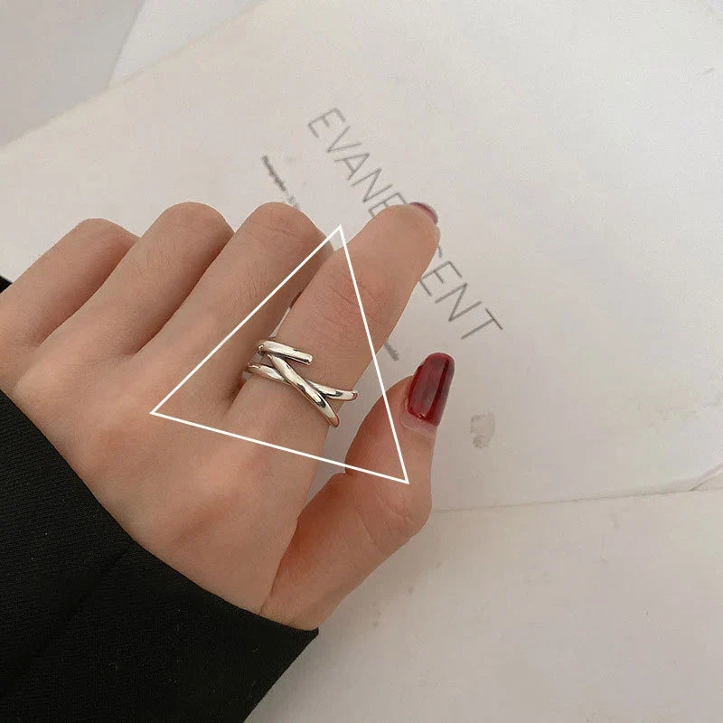 VENTFILLE 925 Sterling Silver Irregular Water Droplets Cross Ring Female Simple Retro Style Handmade Jewelry