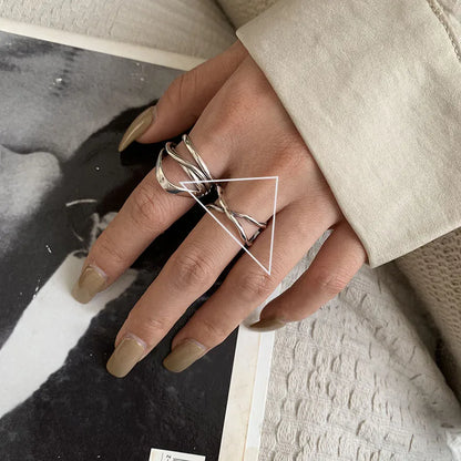 VENTFILLE 925 Sterling Silver Irregular Water Droplets Cross Ring Female Simple Retro Style Handmade Jewelry