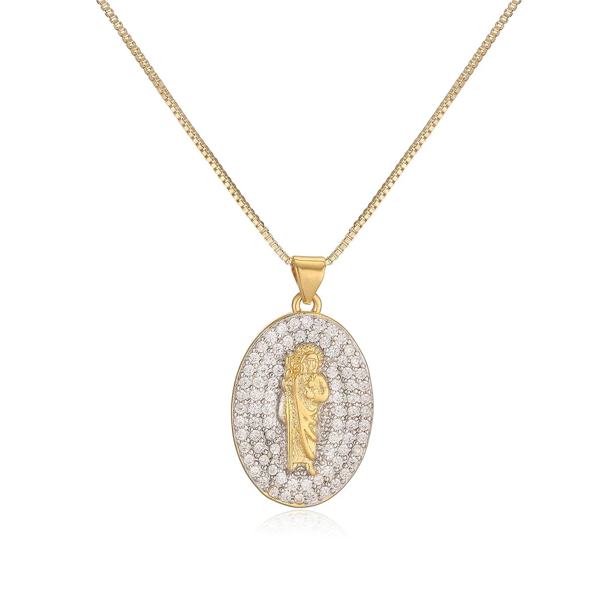 NEWBUY 2025 New Trendy Silver/Gold Mix Color Shiny AAA CZ Inlay Virgin Mary & Priest Pendant Necklaces