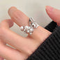 PANJBJ 925 Sterling Silver Pearl Irregular Ring | Women Shell Overlapping Hollow Sweet Design Jewelry