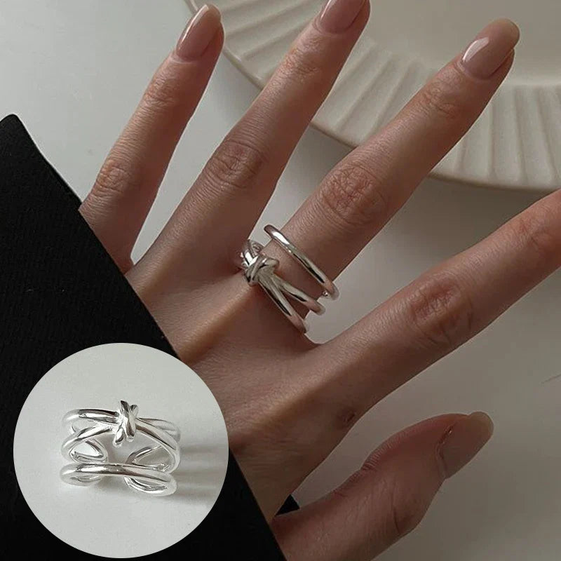 VENTFILLE 925 Sterling Silver Geometric Multilayer Round Bead Ring | Fashion Punk Temperament Jewelry