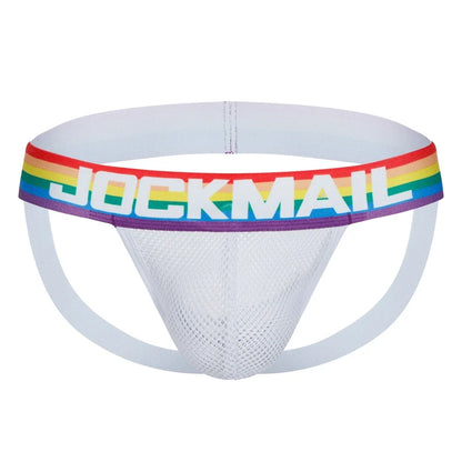 2pcs/Lot Men Underwear Jockstrap Thong Nylon Mesh Rainbow Sexy Sissy Panties Tangas De Homrbre Cueca Gay Underwear Breathable