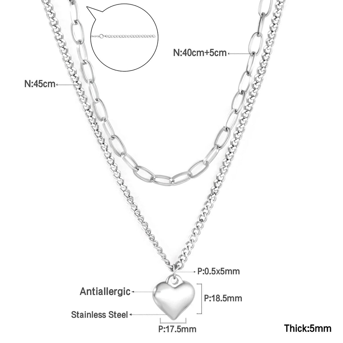 ASONSTEEL Romantic Heart Pendant Necklace | Gold Stainless Steel Choker for Women Gift
