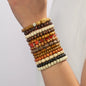 14 piece Bohemian style colorful wooden bead multi-layer layered neutral bracelet set suitable for gift giving