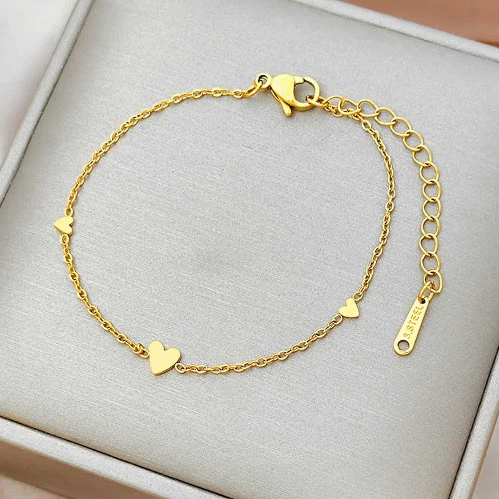 Fashion 316L Stainless Steel Love Heart Bracelet for Women Tiny Gold-Plated Clavicle Chain Girl Wedding Party Charm Jewelry Gift