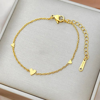 Fashion 316L Stainless Steel Love Heart Bracelet for Women Tiny Gold-Plated Clavicle Chain Girl Wedding Party Charm Jewelry Gift