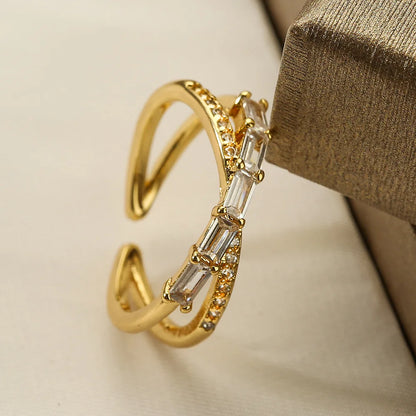 NEWBUY Trendy Gold Color Copper Geometric Jewelry Luxury AAA Cubic Zirconia Wedding Ring For Elegant Women Engagement Gift