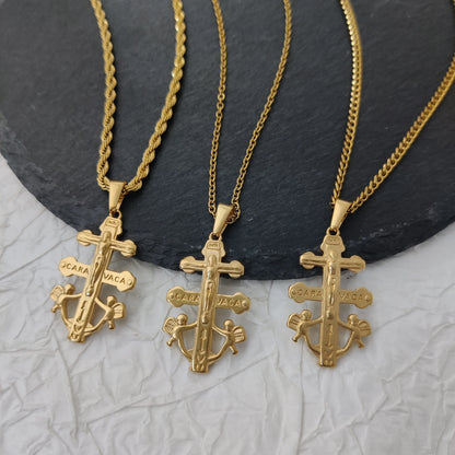 Caravaca De La Cruz Crucifix Pendant Christian Angels and Christ in Relief Stainless Steel Caravaca Cross Charms DIY Accessories