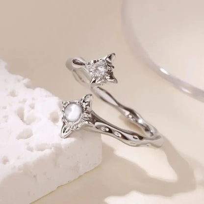 Zircon Flower Rings For Women Gold Color Double Flower Adjustable Stainless Steel Ring Wedding Party Christmas Jewelry Gift
