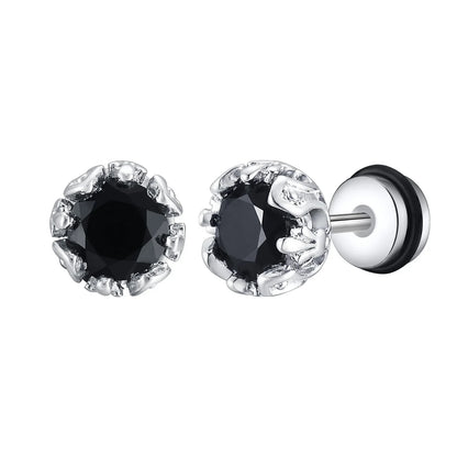 Unisex Black Onyx Screw Stud Earrings | Stainless Steel Retro Earrings for Men and Women