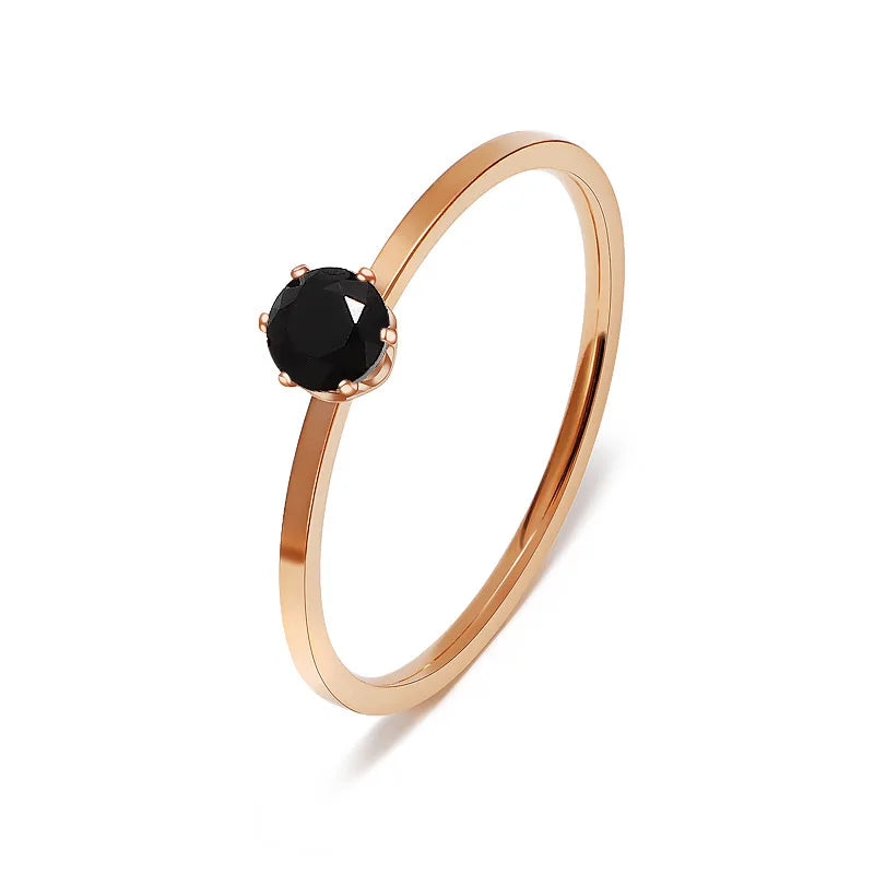 Stainless Steel Single CZ Ring Simple 1mm Thin Wedding Band for Women Girl Size 3-10
