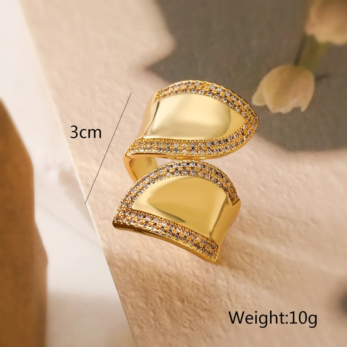 NEWBUY Luxury AAA Cubic Zirconia Inlay Copper Wedding Jewelry Gold Color Statement Geometric Shape Open Design Rings For Women