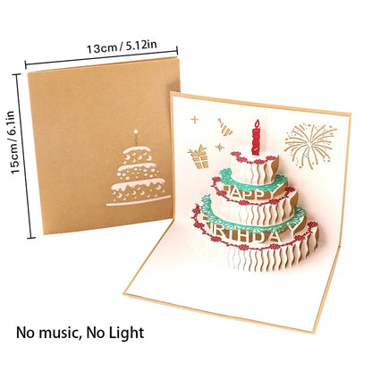 3D Music Light Birthday Card | Pop Up Cake Musical Greeting with Envelope