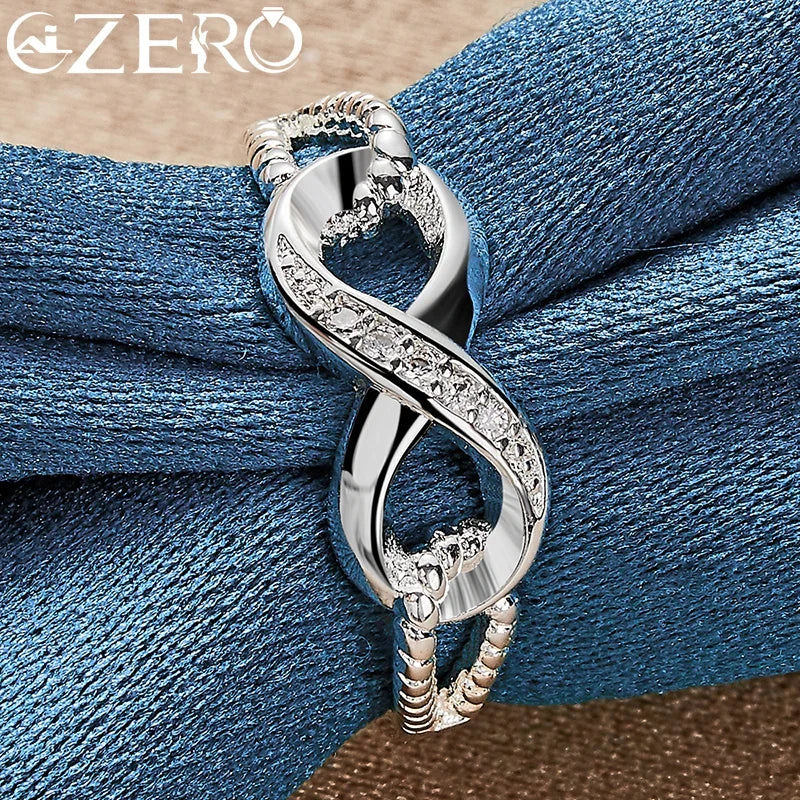 ALIZERO 925 Sterling Silver Zircon 8-Shape Ring for Women Wedding Rings Engagement Band Eternal Manifesto Jewelry Couple Gift