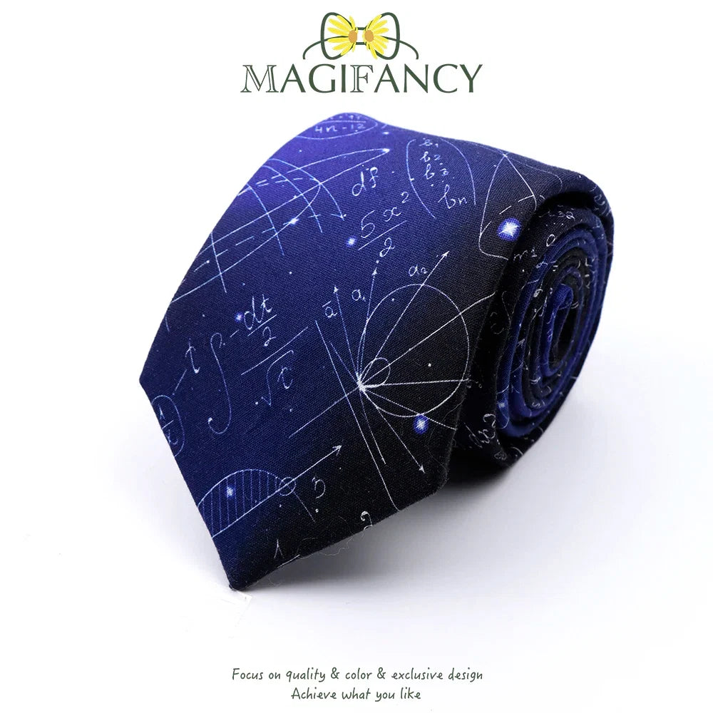 100%Cotton 8cm Tie Math Sciences Astronomy Physical Chemistry Men College Academy Institute School Cosplay Gift Cravat Accessory